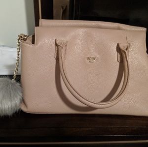 BCBG blush handbag with fur keychain